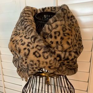 BEBE Faux Fur Leopard Infinity Shawl